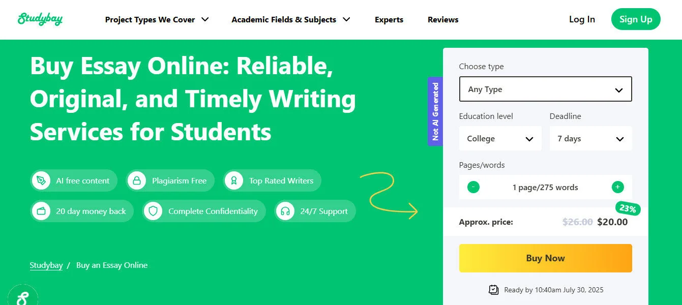 Studybay AI Essay Writer Features Platform Overview | Best Free AI Tools Team Review