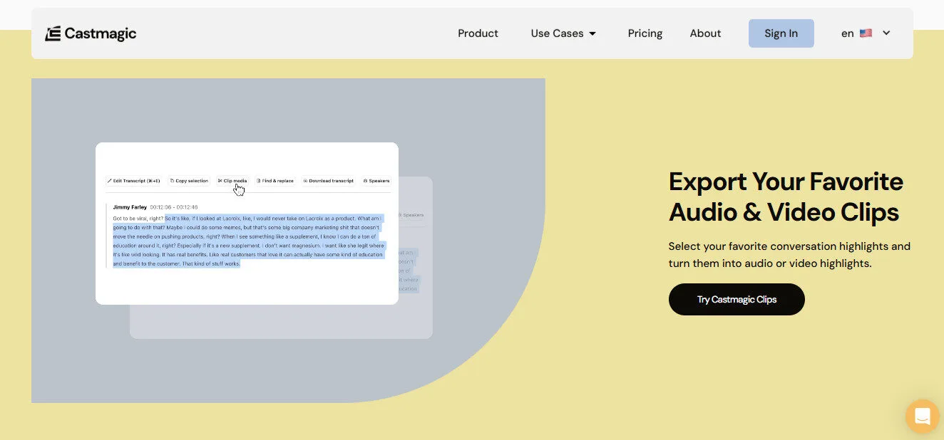 Castmagic AI Export Audio and Video Clips Features Platform Overview | Best Free AI Tools Team Review