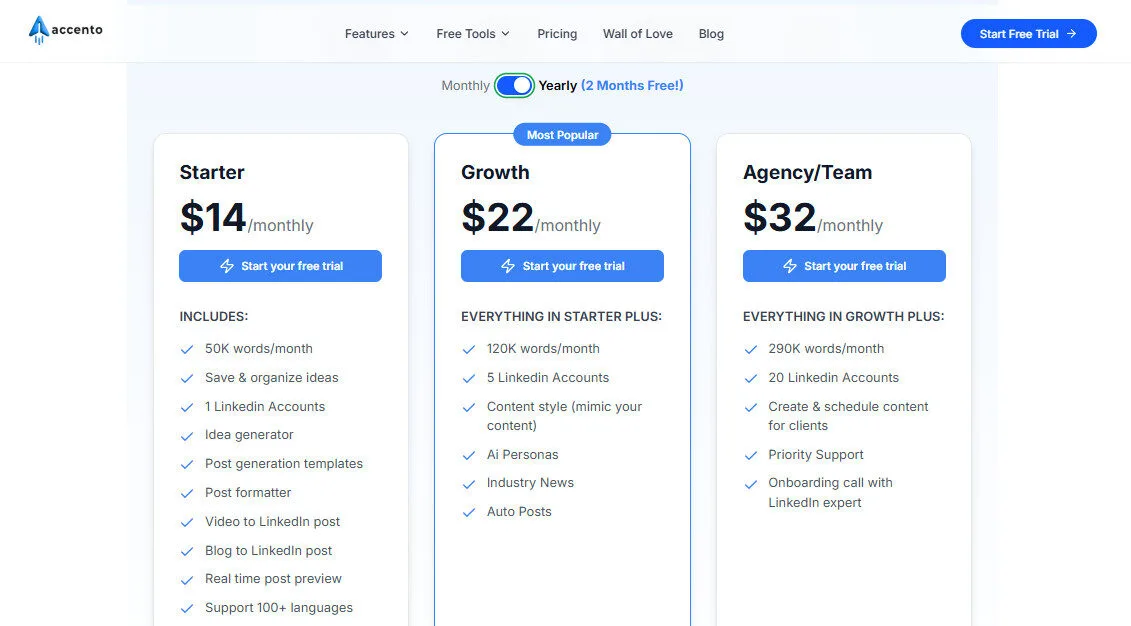 Accento AI Yearly Pricing Plans | Best Free AI Tools Price Guide