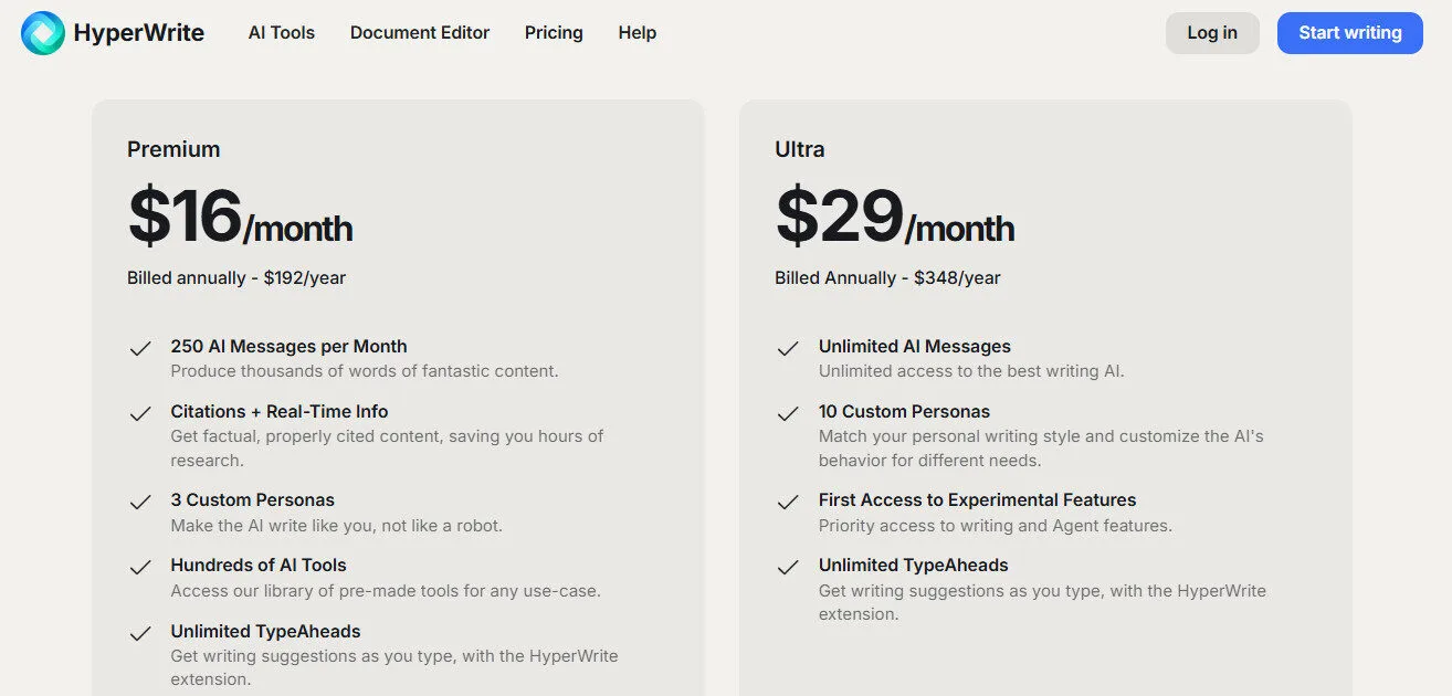 HyperwriteAI Yearly Pricing Plans | Best Free AI Tools Price Guide