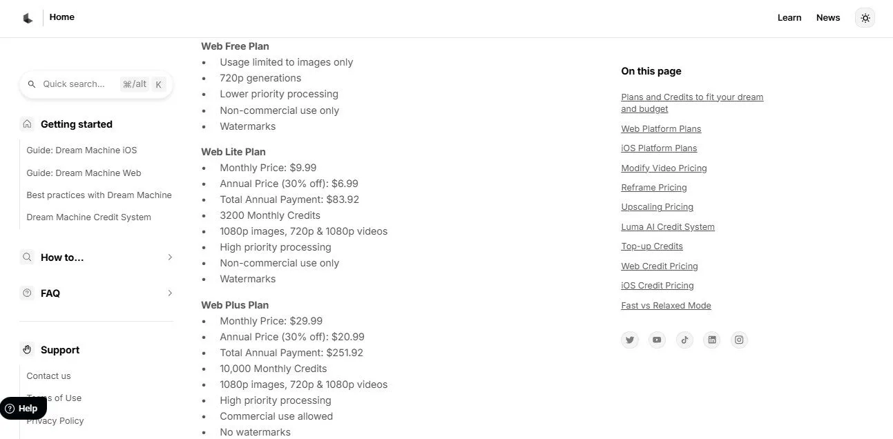 Lumalabs AI Web Pricing Plans | Best Free AI Tools Price Guide
