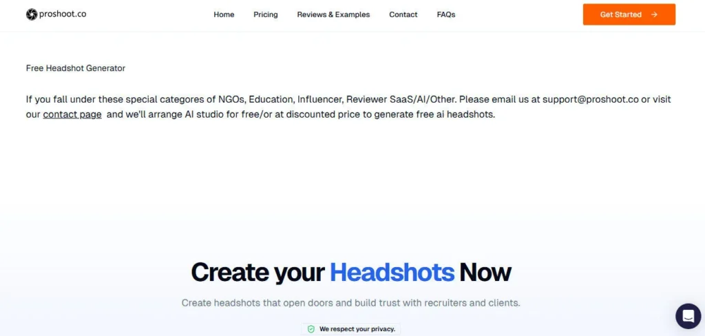 Proshoot.co screenshot