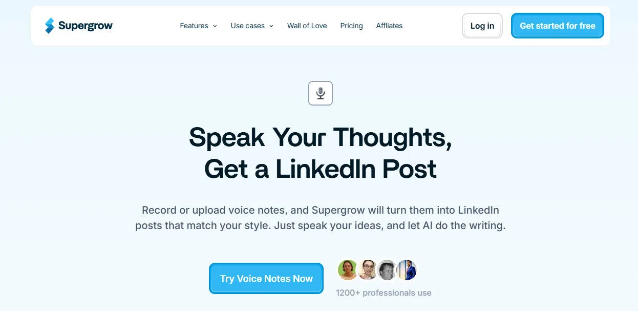 Supergrow AI Linkedin Post Voice Notes AI Features Platform Overview | Best Free AI Tools Team Review