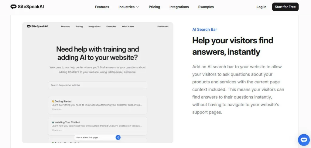 SiteSpeak AI screenshot